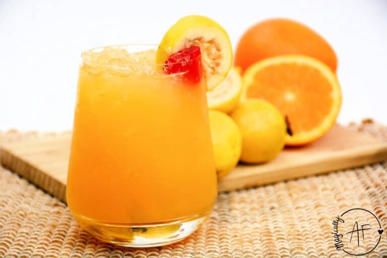 passion guava orange juice in a glass